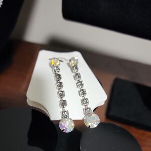 Elegant Silver Crystal Iridescent Colored Drop Earrings